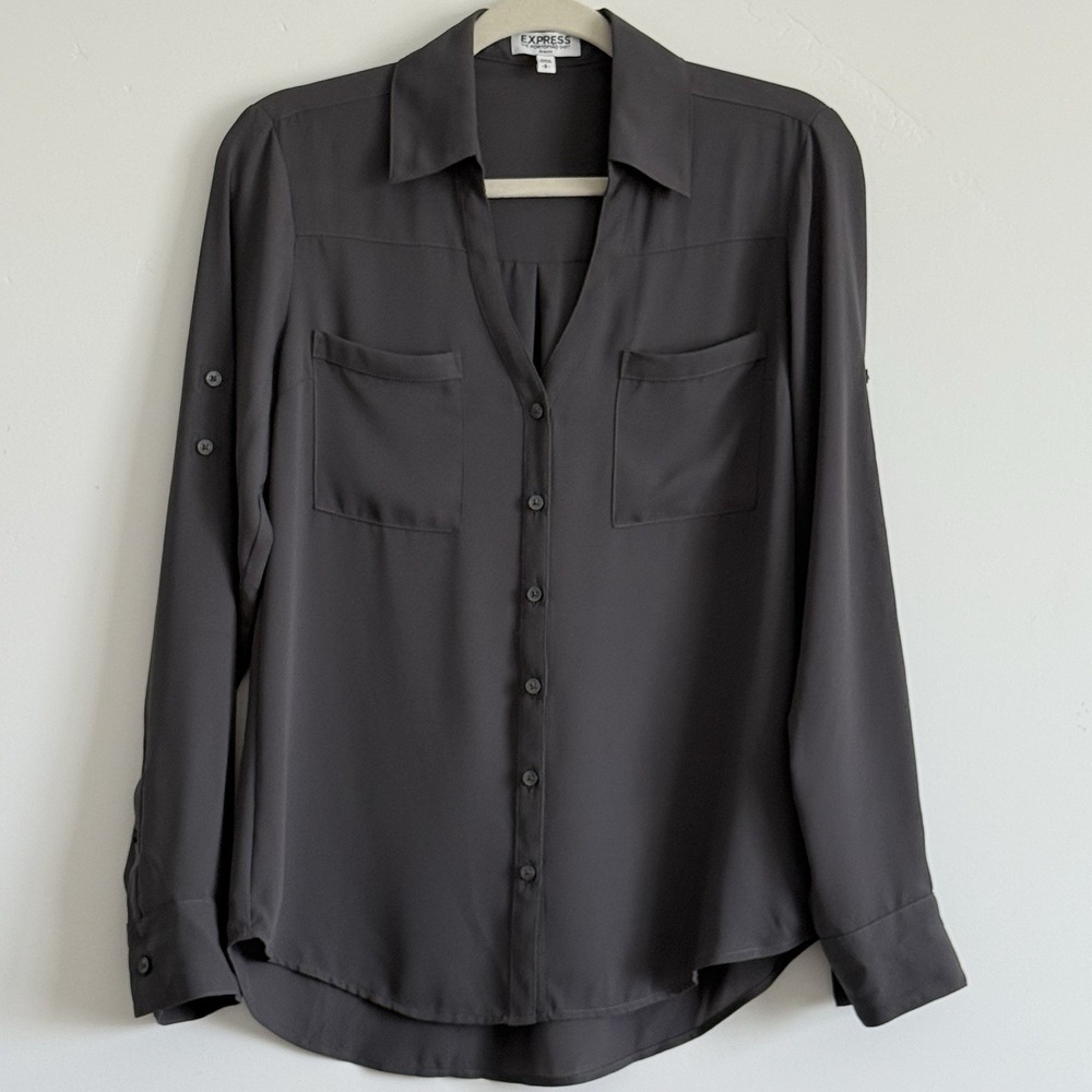 Express Portofino Shirt Women S Slim Dark Gray Career Office Classic Minimalist